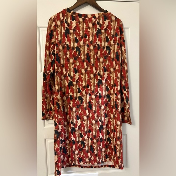 NWT Aryeh Rust Brown Print Stretch Keyhole Long Sleeve Shift Dress Large L 14 16 - Picture 4 of 5